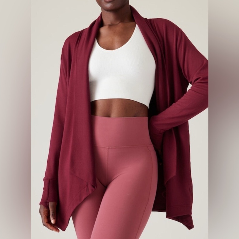 Athleta Womens Pranayama Restore Large Wrap Cardigan Sweater Athleisure Burgundy